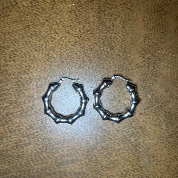 Silver Bamboo Hoop Earrings - Picture 1 of 3